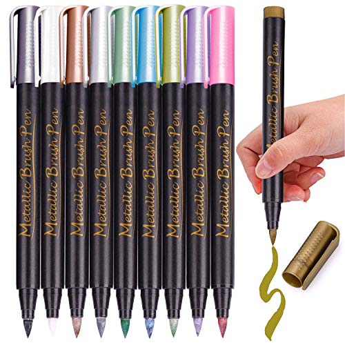 MISULOVE Metallic Brush Marker Pens - Soft Brush Tip, Metallic Paint Art Markers Set, for Black Paper, Art Rock Painting, Calligraphy, Hand Lettering, Coloring, Scrapbooking, Card Making (10 Colors)