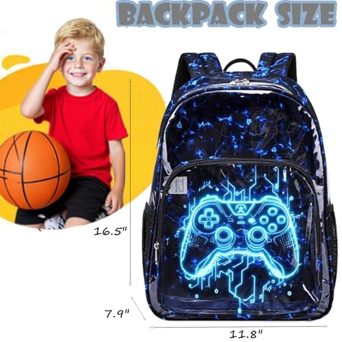 Jumpopack Clear Backpack Bookbag Heavy Duty TPU Clear Backpacks for School Transparent Backpacks See Through Backpack for Stadium Events,Luminous Gamepad - image 7