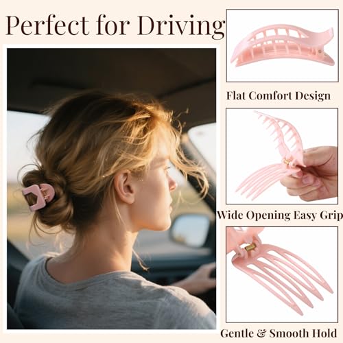 Image of 8 Pack Pastel Flat Hair Clips for Girls - Large Cute Glossy No-Slip Claw Clips for Thick & Thin Hair in Pink, Blue, Green, Purple, Soft Color Aesthetic Hair Accessories for Teen or Preppy Style