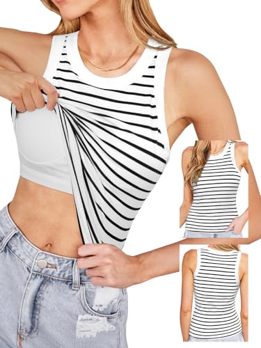 CUPSHE Womens Built in Bra Tank Tops Ribbed Sleeveless 2025 Summer Basic Tops