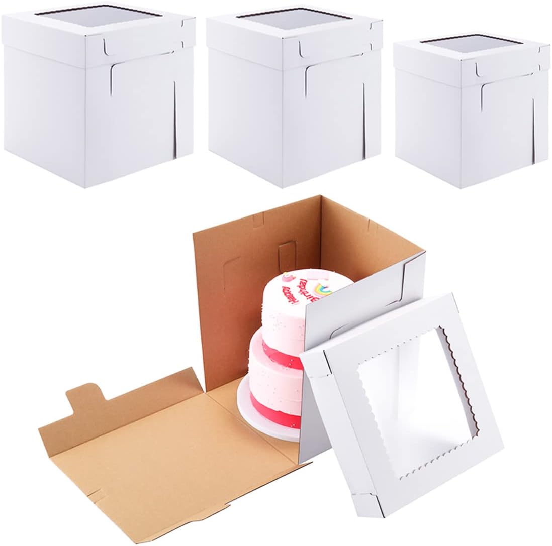 Tall Cake Boxes for Tier Cakes,3 Sizes 6 Pack 8x8x10,10x10x12 and 12x12x12Inch,Sturdy White Tall Cake Box Shipping in 8 10 12 Inch 2 3 Tier for Wedding Layer Tiered Cakes