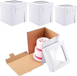 Huoshange Tall Cake Boxes for Tier Cakes,3 Sizes 6 Pack 8x8x10,10x10x12 and 12x12x12Inch,Sturdy White Cake Boxes, Tall Cake Box Shipping in 8 10 12 Inch 2 3 Tier for Wedding Layer Tiered Cakes