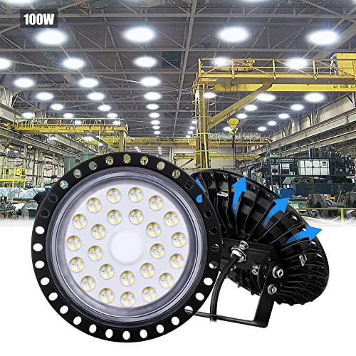 Sararoom 100W LED Lámpara de Alta Bahía 8000LM UFO LED Iluminación 6500K Blanco frio Focos Led Interior Techo Impermeable IP65 Industrial LED Luz Comercial Lámpara para Almacén Fábrica Sótano Garaje Cover