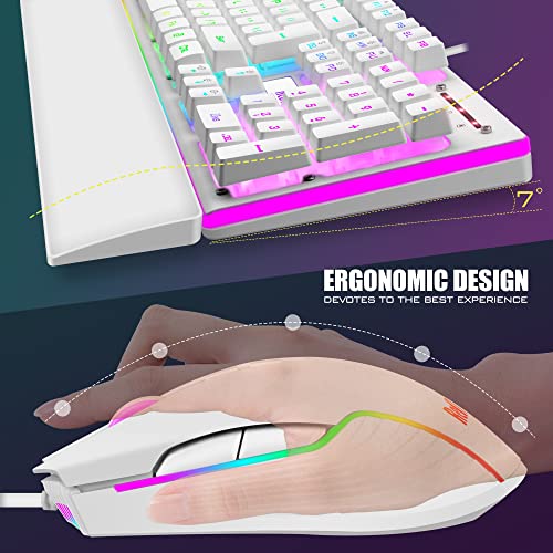 Image of RedThunder K10 Wired Gaming Keyboard and Mouse and Wrist Rest Combo, RGB Backlit, Mechanical Feel Anti-ghosting Keyboard + 7D 7200 DPI Mice+Soft Leather Wrist Rest 3 in 1 PC Gamer Accessories(White)