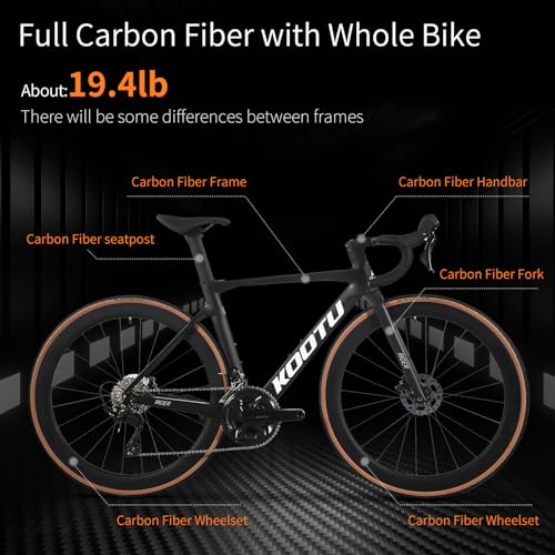 KOOTU Carbon Road Bike, Lightweight Full Carbon Fiber Disc Brake Racing Bicycle with Shimano R7120 24 Speed Groupset and Hydraulic Disc Brake for Adult.