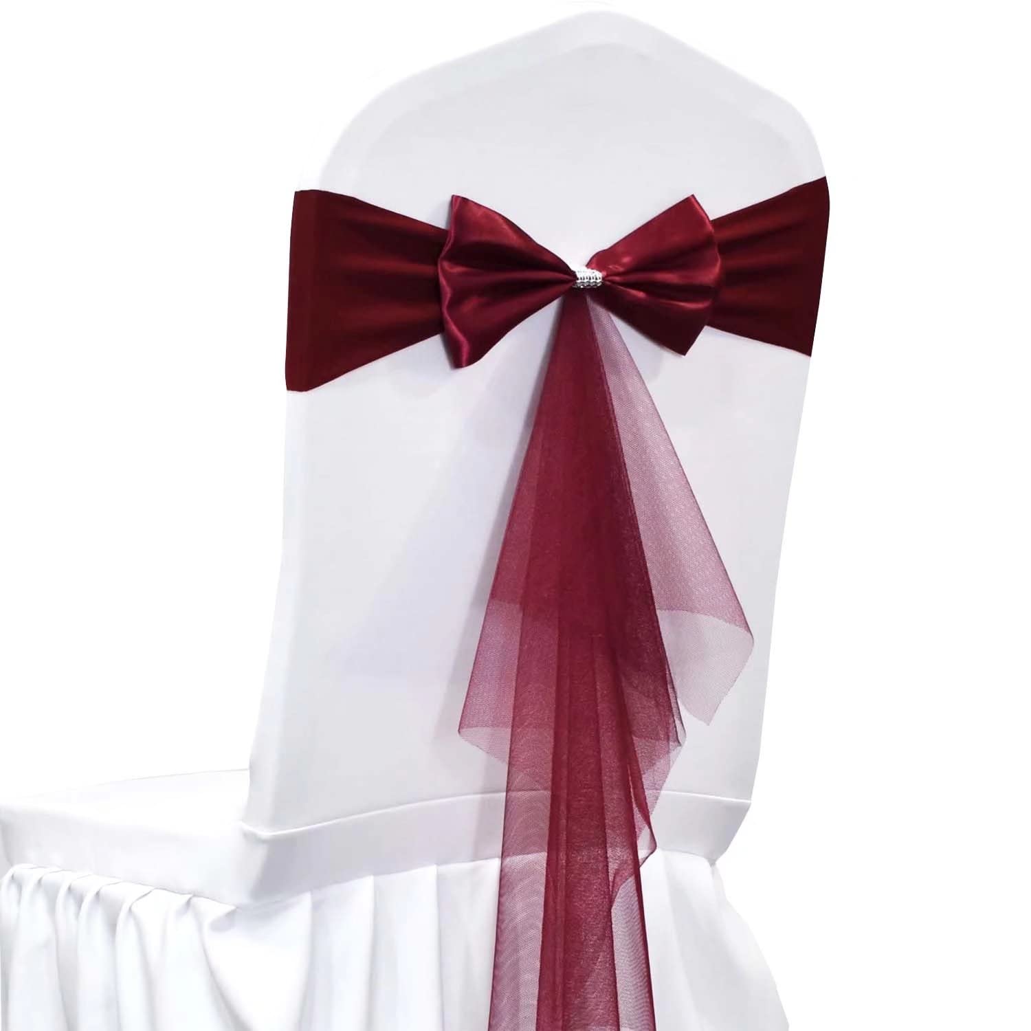 LIZIMI Polyester Stretch Chair Sashes Bands Organza Sash Bows Spandex Bows for Party Birthday Hotel Romantic Wedding Banquets Decoration (Burgundy 50 PCS)