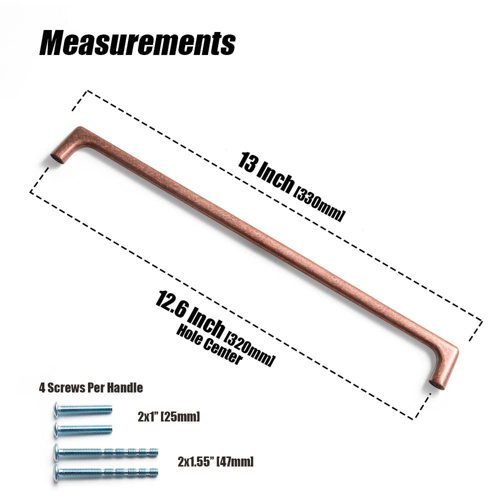 Goo-Ki Antique Copper Cabinet Handles - 12.6'' (320mm) Hole Center, Zinc Alloy, 6 Pack For Kitchen, Bedroom Furniture