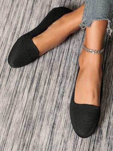 Comfortable Round Toe Knitted Flat Shoes for Women Casual Breathable Mesh Ballet Flats Ladies Women's Walking Daily Office Slip On Flats Lightweight Low Wedge2