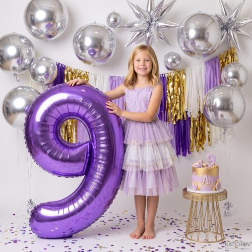 Image of KatchOn Foil Purple 9 Balloon Number For Birthday Decorations - 40 Inch | Number 9 Balloon For 9th Birthday Balloon for Girls, Boys | Ocean, Mermaid Party Decorations, Anniversary Decorations