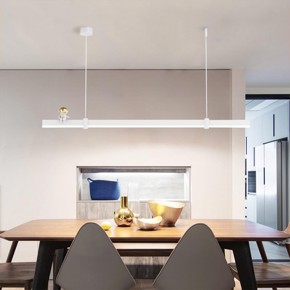 Suspension Linéaire Minimaliste Moderne À Led Pour Îlot de Cuisine, Luminaire Suspendu À Longue Bande, Plafonnier Suspendu Pour Salle À Manger, Bureau, Bar Ou Chambre./Blanc/100 Cm