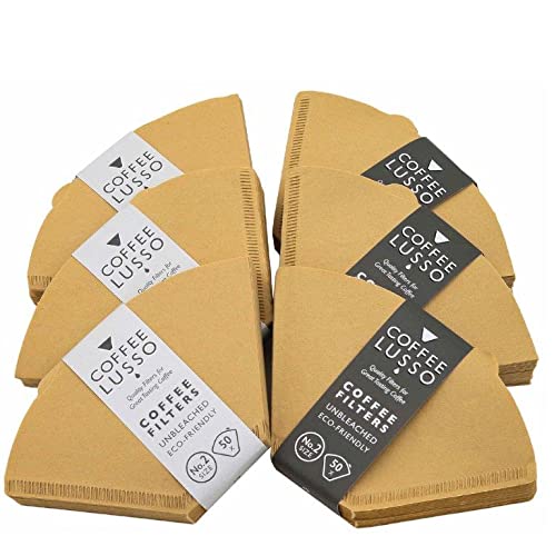 Size 2/No.2/12 Coffee Filter Papers by COFFEE LUSSO, Cone Shaped, Unbleached, Eco Friendly (300), Brown