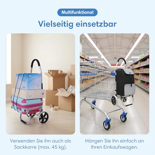 Safe Age® Einkaufstrolley mit Kühlfach und Sackkarren-Funktion - Einkaufswagen - Trolli - Klappbar