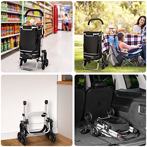MONZANA® 3in1 Einkaufstrolley 56L bis 50 kg klappbar abnehmbare Tasche 6 Rollen Tragegurt Treppensteiger Einkaufswagen Einkaufshilfe Trolley Schwarz Meliert – Bild 5