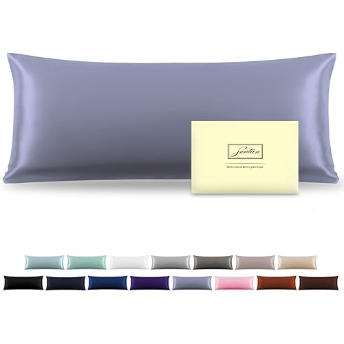 Silk Body Pillowcase Mulberry Silk Pillow Cases with Zipper Soft Breathable Smooth Cooling 20x54 inches Pillowcase for Sleep (Grayish Blue,20"X 54",1Pcs)