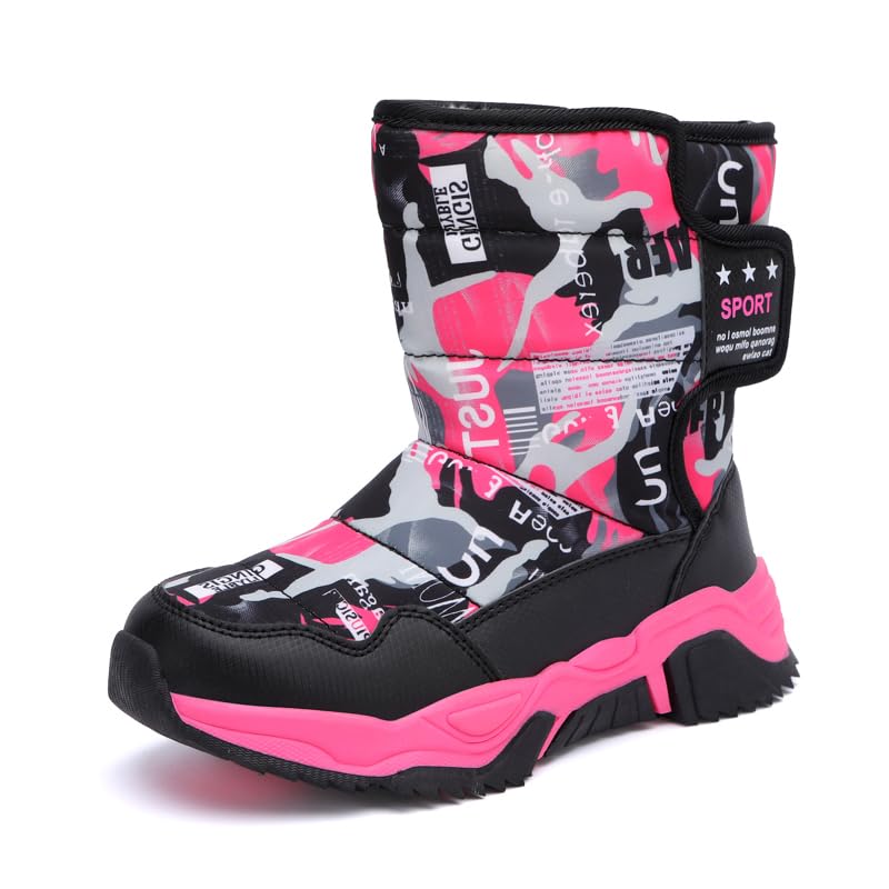 Girls & Boys Fleece-Lined Waterproot Snow Boots Flexible Anti-Slip Sole, Adjustable Fit & Easy Closure Outdoor Activity