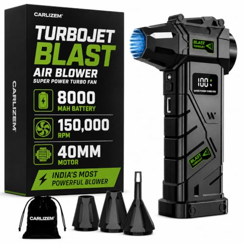 Carlizem® 2026 TurboJet Blast 150000 RPM India's Most Powerful Air Duster 8000 Mah Cordless Air Blower for Dust Cleaning, Car, PC, Home | Brushless Mo