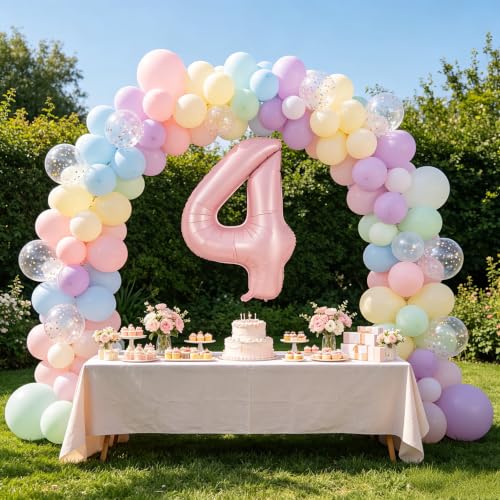 Image of TONIFUL 40 Inch Pastel Pink Number Balloon Balloon Big Pink Digital Balloon for Girl's Birthday Party Wedding Bridal Shower Engagement Anniversary Photo Shoot Supplies(Number 4)