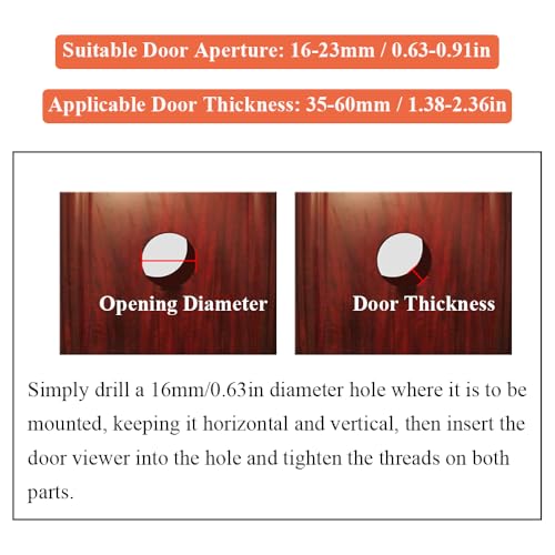 Messing Türspion mit Sichtschutz 220° Weitwinkel Optische Glaslinsen Bohrloch Durchmesser 16mm Messing Spion mit Lochbohrer mit Bohrer Einstellbare Länge Türspion für 35-60mm Dicke Türen