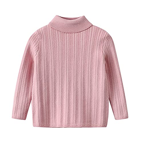 Kids Girls Boys Basic Solid Fine Knit Warm Sweatshirt Pullover Sweater Base Tops Pink