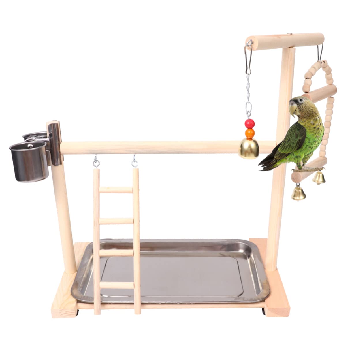 WOONEKY Vogelspielplatz für Papageien und Edelstahl mit Futterhalter und Leiter Stabil für Käfig und Garten Vogelspielzeug Zufällige Farbe