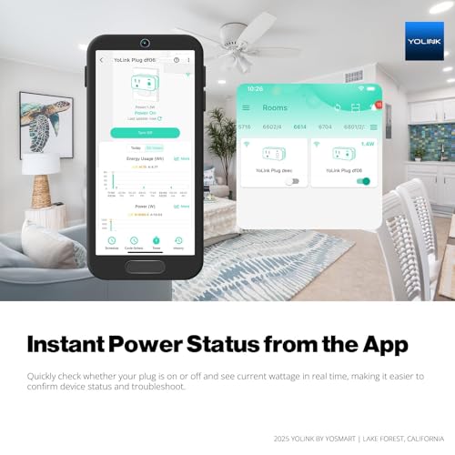 Image of YoLink Smart Energy Plug 15A - 1 /4 Mile LoRa Range, High-Power Devices with Cycle Schedule, Real-Time Energy Monitoring, Overload Protection, Alerts, Alexa, Google, IFTTT, HA, Hub Required YS6614