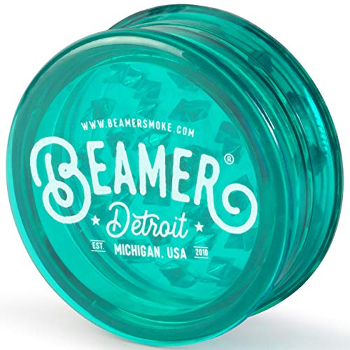 Beamer Detroit Logo 3-Piece 63mm Acrylic Grinder - Transparent Green Color + Beamer Smoke Sticker