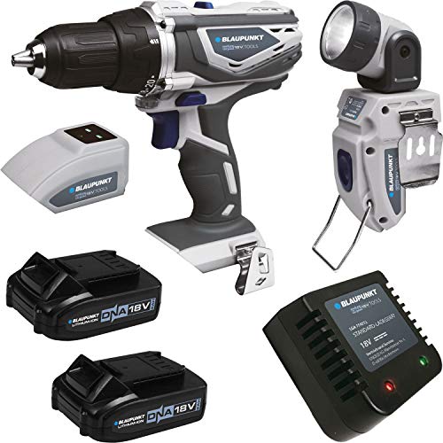 BSTA 754901 18 Volt Dynamic Network Akku System Starter-Set 1, Bohrschrauber, USB-Adapter, Taschenlampe inkl. 2 Akkus (2.0) und Lader