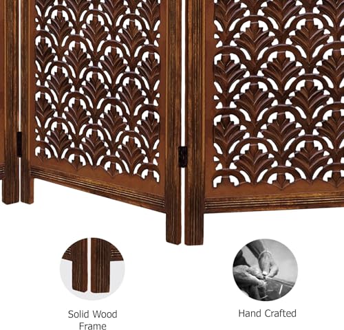 Image of Classic Wood and Craft Wooden Room Divider Partition for Living Room, Privacy Partition, Partition Wall, Divider for Makeup Studio /Office (3 Panels - Taj Design)