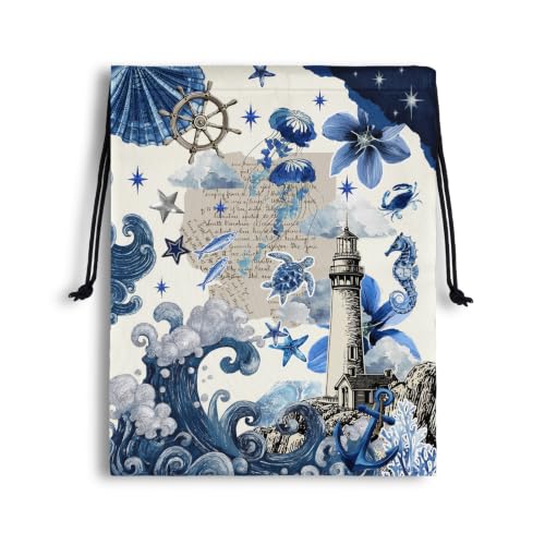 Image of Coastal Lighthouse Drawstring Storage Bag Portable Pouch Bag for Outdoor Travel