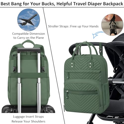 Image of Tenot Diaper Bag Backpack Tote with Insulated Pockets for Men Baby Boys Girls Newborn Unisex Tactical Large Capacity, Multifunctional Waterproof Green