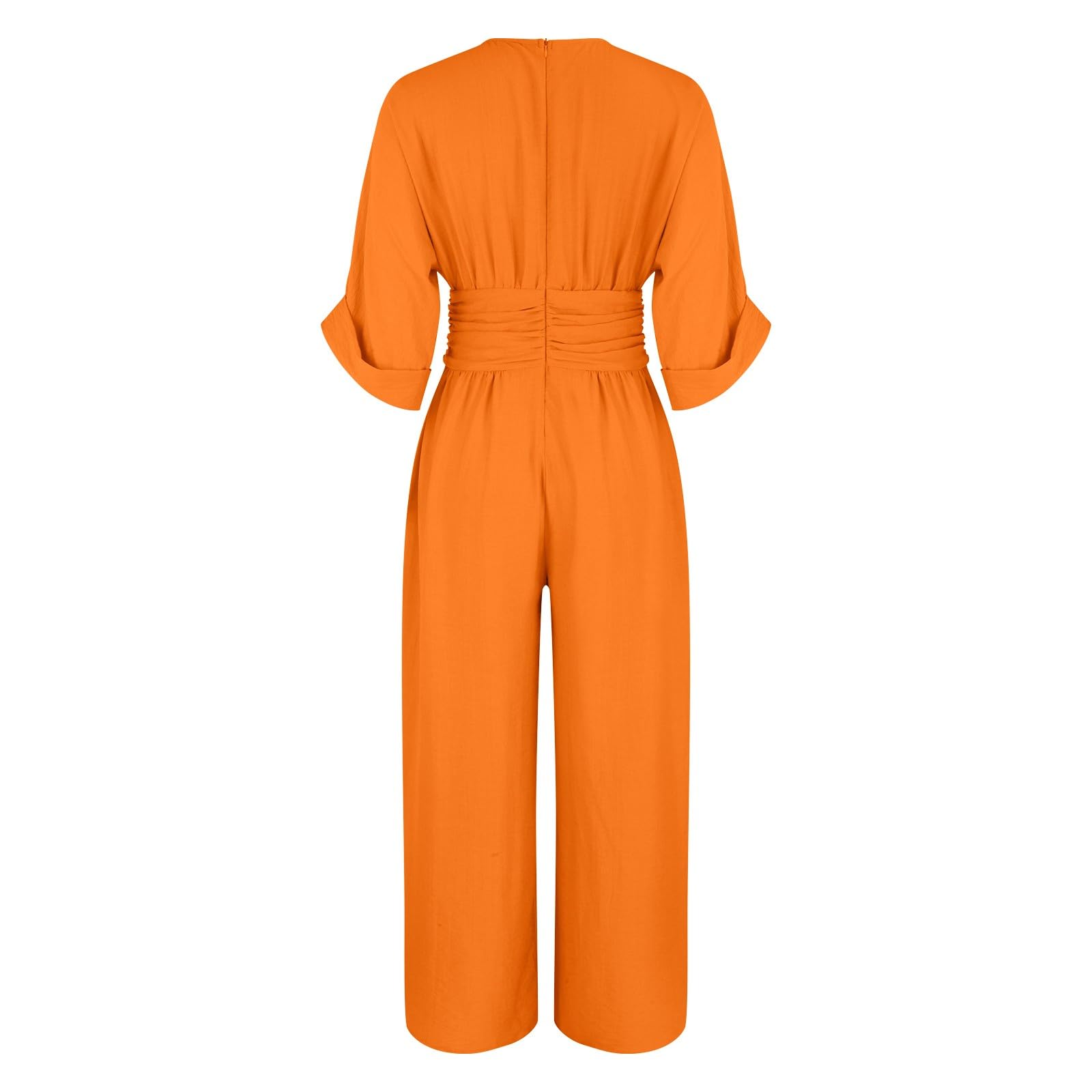 Generisch Tuta da donna elegante, taglie grandi, tuta intera a mezza manica con scollo a V, tuta sciancrata, tuta lunga a gamba larga, tinta unita, tuta intera in mussola per matrimoni e feste
