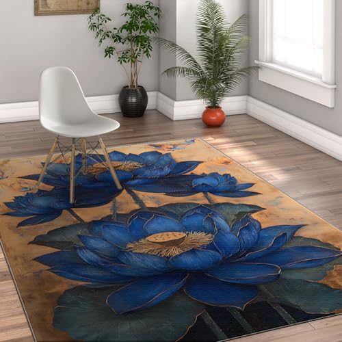 Tapis antidérapant et anti-détachée bleu lotus doux salon