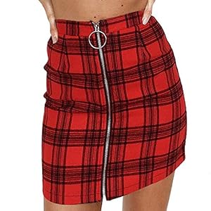 ZIPSAK Women’s Zip Front High Waist Plaid Skirt A Line Mini Skirt