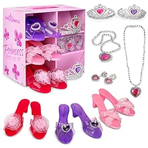 Dress Up America Accessoire Princesse Dress Up - Couronne , 3 Paires De Chaussures, Des Boucles D'oreilles Et Un Collier - Habillées Pour Filles 51Z9nz3UtjL. SS300