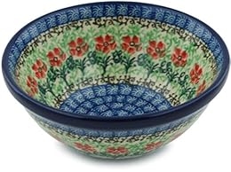 Polmedia Polish Pottery Bowl 5-inch - Maraschino Pattern Handmade in Boleslawiec Poland by Ceramika Artystyczna + Certificate of Authenticity
