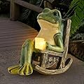 FOXMIS Miniature Frog Garden Statue Gifts Fall Christmas Decorations Fairy Garden Accessories Outdoor Lights Solar Garden Frog Decor Art Housewarming Gift for Patio,Yard,Lawn Ornament,3.89"x2.36"x3.93