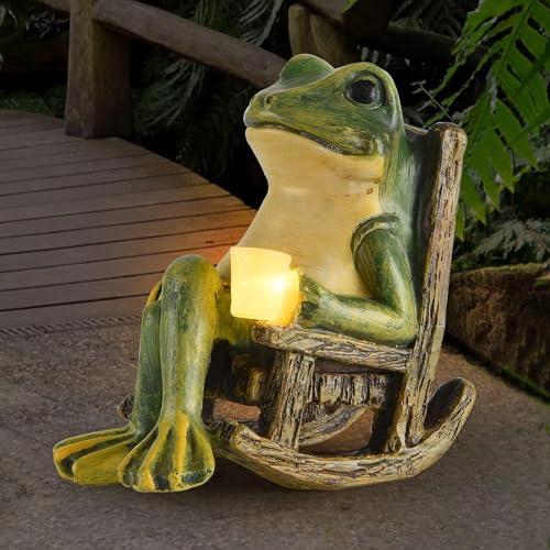 FOXMIS Miniature Frog Garden Statue Gifts Fall Christmas Decorations Fairy Garden Accessories Outdoor Lights Solar Garden Frog Decor Art Housewarming Gift for Patio,Yard,Lawn Ornament,3.89'x2.36'x3.93