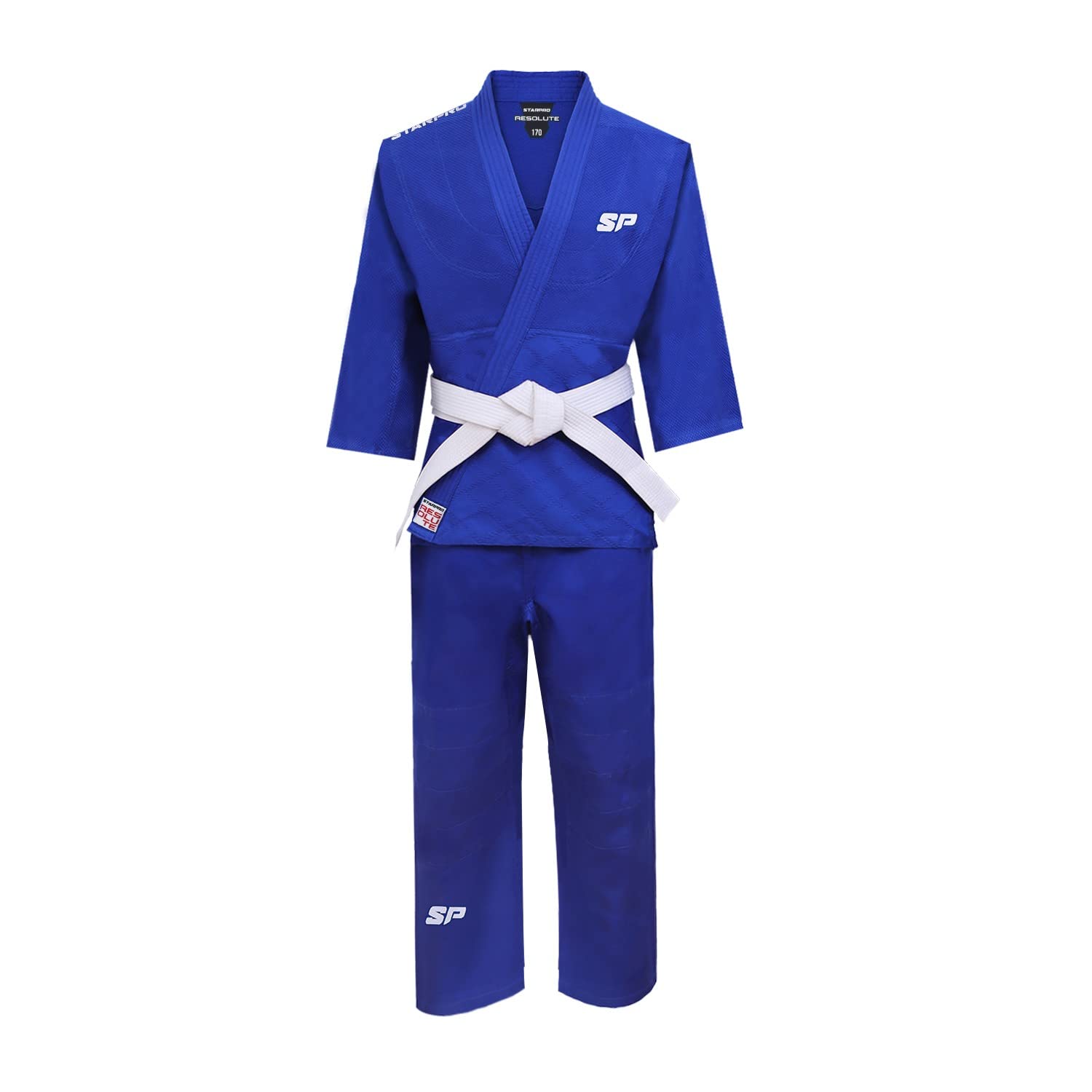 Starpro Kimono Judo GI 350 Grammi Com Miscela di Cotone Premium. Uniforme Professionale per Allenamento e Competizioni - Biano e Blu - Uomini, Donne e Bambini - 110-190 - Senza Cintura