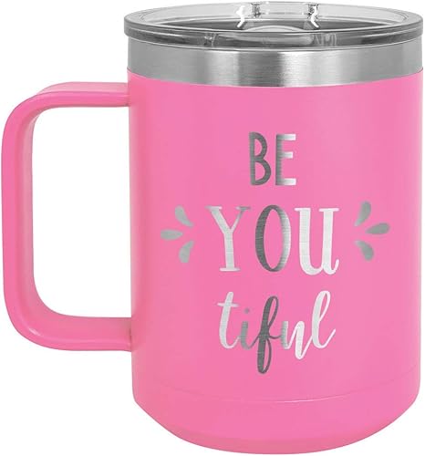 Taza de café Be You TIFUL de 15 onzas con tapa deslizante | Taza de café de viaje aislada | Ideas de regalo de cumpleaños o Navidad de mujeres o