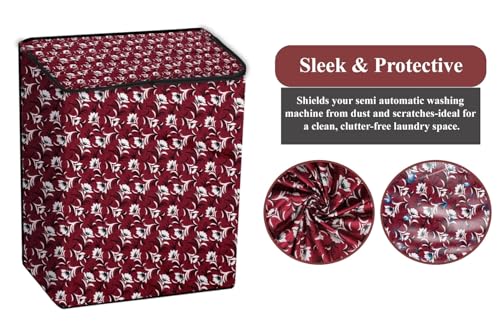 Image of The Furnishing Tree Polyester Waterproof Semi Automatic Washing Machine Cover Suitable for LG 6 Kg, Dimension DxWxH In Cms: ( 49.5x80x89 ), Floral Pattern Dark Brown