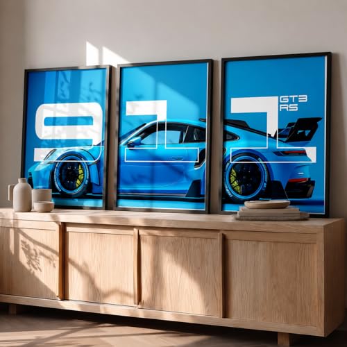 Image of HOMESY Sports Cars Framed Posters Gift Items for Boys Room | Wall Decoration for Bedroom Living Room Office Gaming Room Decor | Sports Cars Poster with Frame for Wall Decor Set Of 3 Size (10x13 inch, BLACK)