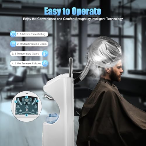Image of Professional Hair Steamer, 650W Micro-Mist Hair Steamer Hair Treatment Machine 8 Gears Temperature Setting for Salon Hair Deep Care Hair Repair Without Damage(White+Silver)