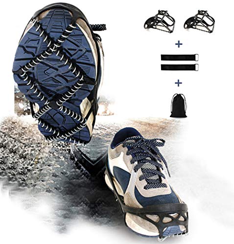 PSQ Ice Cleats, Walk Traction Cleats with a Pair of Velcro Straps and a Storage Bag (Middle)