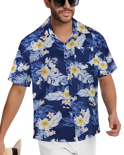 Image of Men Hawaiian Shirt Short Sleeve Summer Beach Button Down Shirts with Pocket