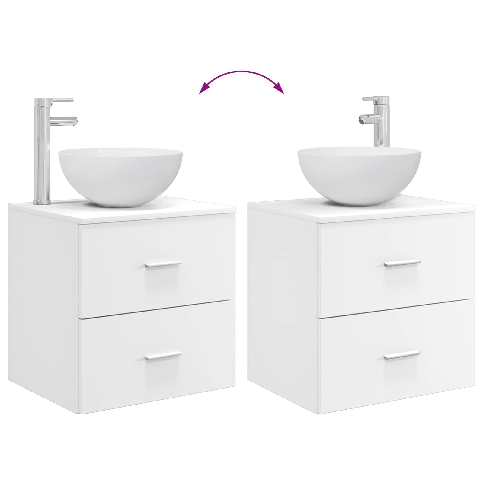 Mobile sottolavabo da parete in legno bianco, 49,5 x 35 x 63 cm, con cassetto e porta, per mobili da bagno e WC degli ospiti, mobiletto sottolavabo salvaspazio con ripiano e accessori di