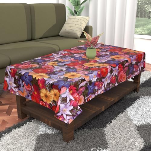 Image of Dakshya Industirs PVC Waterproof Table Cover 36x54 Inch Floral Printed Center Table Cover Washable Plastic Table Sheet Oilproof Dining Table Cover for Coffee Table Living Room Home (Floral Elegance)