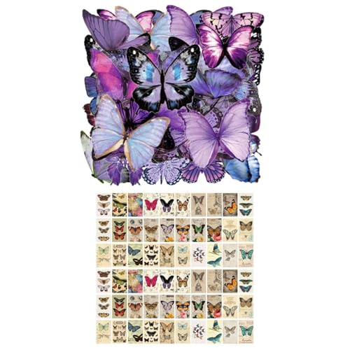 NYGGTYK 40 Calcomanías De Mariposa, 60 Papel De Material De Mariposa, Pegatinas De Pared De Mariposa Púrpura, Pegatinas De Álbumes De Recortes.