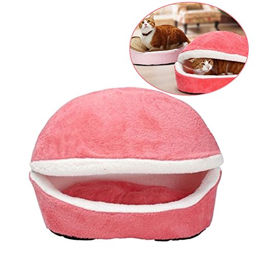 Youth Union Hamburger Pattern Mascotas Nido Cueva Linda del Gato Hamburguesa den Lavable Plush Saco de Dormir de Arena para Gatos para Mascotas Pet Nest Bed para el Invierno (Rosa Oscuro)