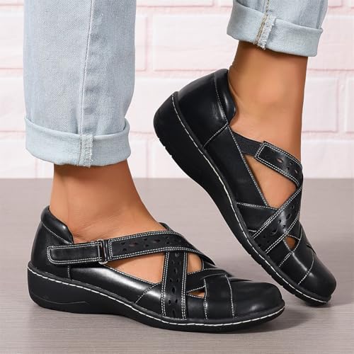Image of Womens Loafers Comfortable Dressy- 1.37 inch Heel Lightweight Adjustable T-Trap Flat Shoes Work Office for Ladies, US Size 6-11