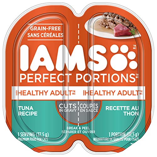 IAMS Perfect Portions Healthy Wet Cat Food Adult Grain Free Cuts in Gravy – Tuna Flavour, 75g Tray (24 Pack)